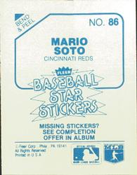 1985 Fleer Star Stickers #86 Mario Soto Back