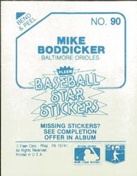 1985 Fleer Star Stickers #90 Mike Boddicker Back