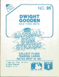 1985 Fleer Star Stickers #95 Dwight Gooden Back