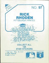 1985 Fleer Star Stickers #97 Rick Rhoden Back