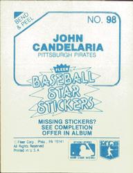 1985 Fleer Star Stickers #98 John Candelaria Back