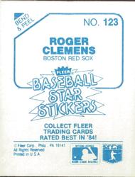 1985 Fleer Star Stickers #123 Roger Clemens Back