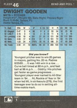 1986 Fleer Star Stickers #46 Dwight Gooden Back