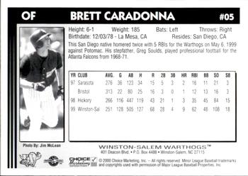 2000 Choice Winston-Salem Warthogs Update #05 Brett Caradonna Back