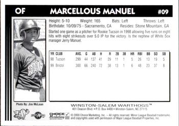 2000 Choice Winston-Salem Warthogs Update #09 Marcellous Manuel Back