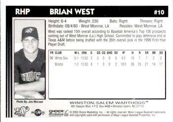 2000 Choice Winston-Salem Warthogs Update #10 Brian West Back