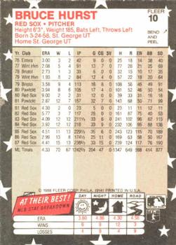 1988 Fleer Star Stickers #10 Bruce Hurst Back