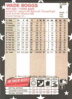 1988 Fleer Star Stickers #5 Wade Boggs Back