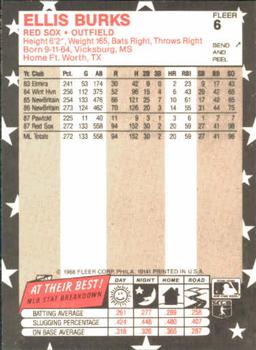 1988 Fleer Star Stickers #6 Ellis Burks Back