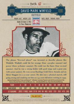 2014 Panini Hall of Fame 75th Year Anniversary - '12 Panini Cooperstown Buybacks #20 Dave Winfield Back