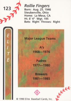 1990 Elite Senior League #123 Rollie Fingers Back