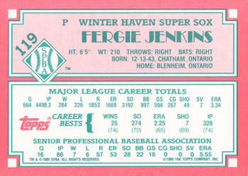 1989 Topps Senior League #119 Fergie Jenkins Back