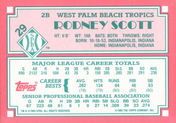 1989 Topps Senior League #29 Rodney Scott Back