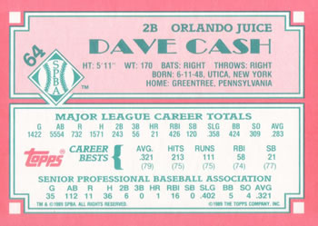 1989 Topps Senior League #64 Dave Cash Back