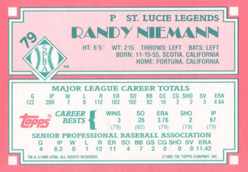 1989 Topps Senior League #79 Randy Niemann Back
