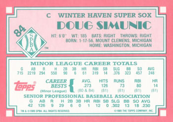 1989 Topps Senior League #84 Doug Simunic Back