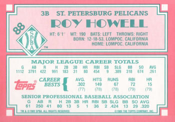 1989 Topps Senior League #88 Roy Howell Back