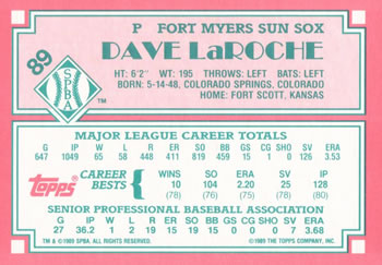 1989 Topps Senior League #89 Dave LaRoche Back