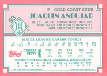 1989 Topps Senior League #93 Joaquin Andujar Back