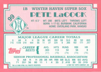 1989 Topps Senior League #99 Pete LaCock Back