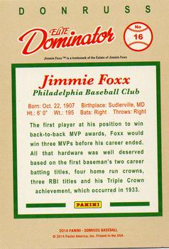 2014 Panini Hall of Fame 75th Year Anniversary - Elite Dominator #16 Jimmie Foxx Back