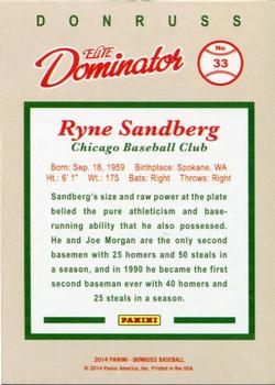 2014 Panini Hall of Fame 75th Year Anniversary - Elite Dominator Gold #33 Ryne Sandberg Back