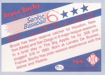 1990 Pacific Senior League #194 Bruce Bochy Back