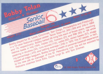 1990 Pacific Senior League #1 Bobby Tolan Back