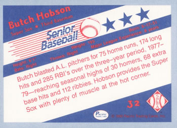 1990 Pacific Senior League #32 Butch Hobson Back