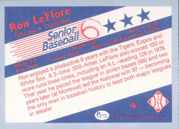 1990 Pacific Senior League #4 Ron LeFlore Back