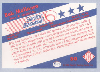 1990 Pacific Senior League #80 Bobby Molinaro Back