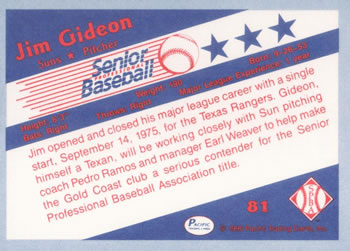1990 Pacific Senior League #81 Jim Gideon Back