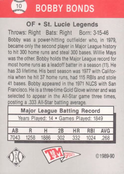 1989-90 T&M Senior League #10 Bobby Bonds Back