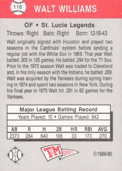 1989-90 T&M Senior League #116 Walt Williams Back