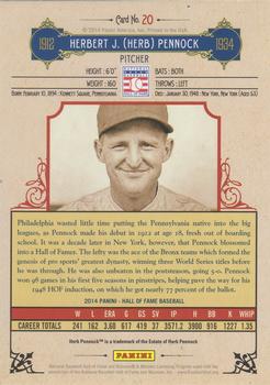 2014 Panini Hall of Fame 75th Year Anniversary - Red Frame Red #20 Herb Pennock Back