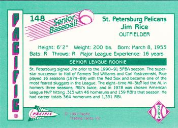 1991 Pacific Senior League #148 Jim Rice Back