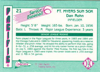 1991 Pacific Senior League #21 Dan Rohn Back