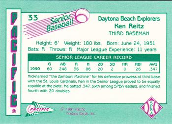 1991 Pacific Senior League #33 Ken Reitz Back