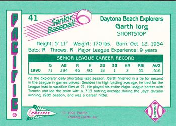 1991 Pacific Senior League #41 Garth Iorg Back