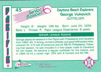 1991 Pacific Senior League #45 George Vukovich Back