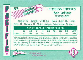 1991 Pacific Senior League #63 Ron LeFlore Back