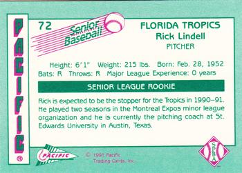 1991 Pacific Senior League #72 Rick Lindell Back