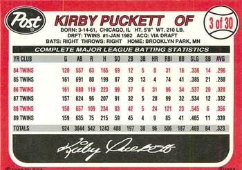 1990 Post Cereal #3 Kirby Puckett Back