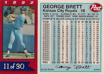 1992 Post Cereal #11 George Brett Back
