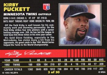 1993 Post Cereal #3 Kirby Puckett Back