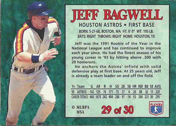1994 Post Cereal #29 Jeff Bagwell Back
