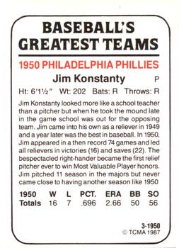 1987 TCMA 1950 Philadelphia Phillies #3 Jim Konstanty Back