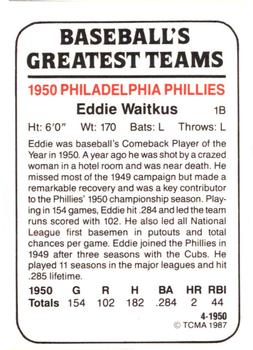 1987 TCMA 1950 Philadelphia Phillies #4 Eddie Waitkus Back