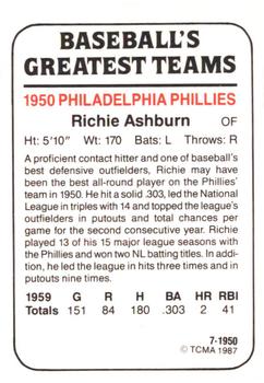 1987 TCMA 1950 Philadelphia Phillies #7 Richie Ashburn Back