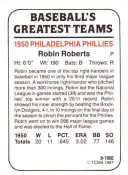 1987 TCMA 1950 Philadelphia Phillies #9 Robin Roberts Back